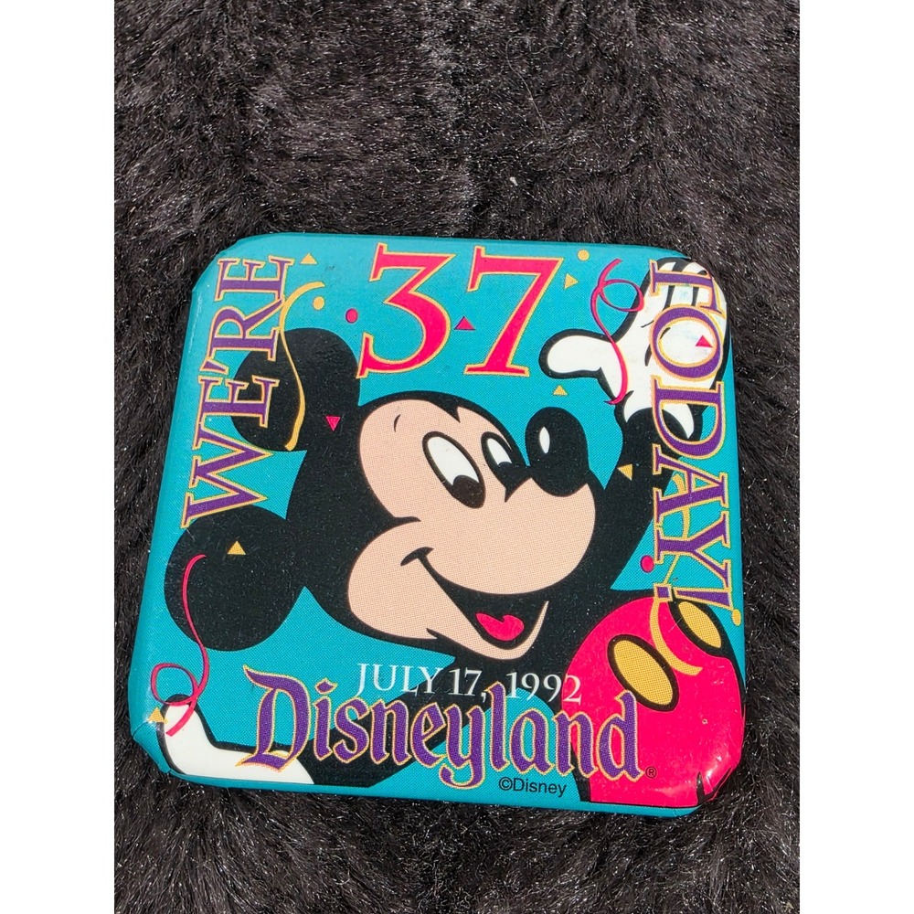 Vintage Disneyland 37th Anniversary Mickey Mouse Button Pin July 17 1992 Teal